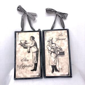 French Chef Black White Wall Decor set of Two Gingham Checked Bows for Hangers